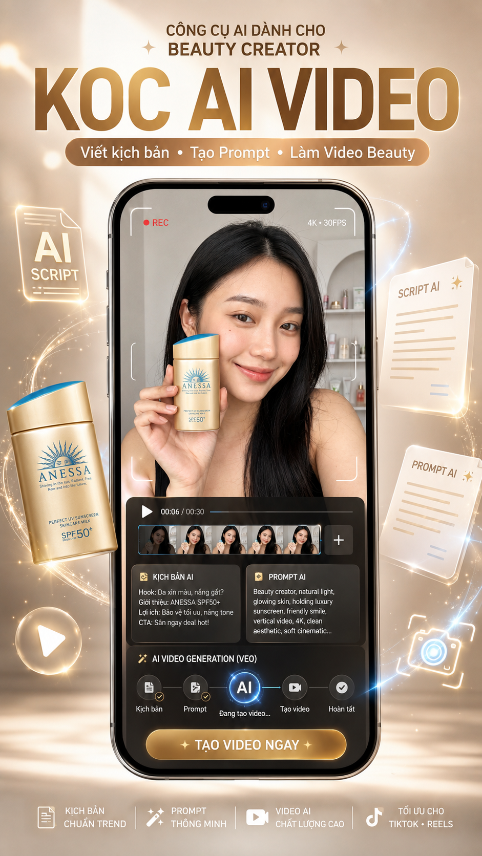 Chatbot hỗ trợ làm video AI review mỹ phẩm
