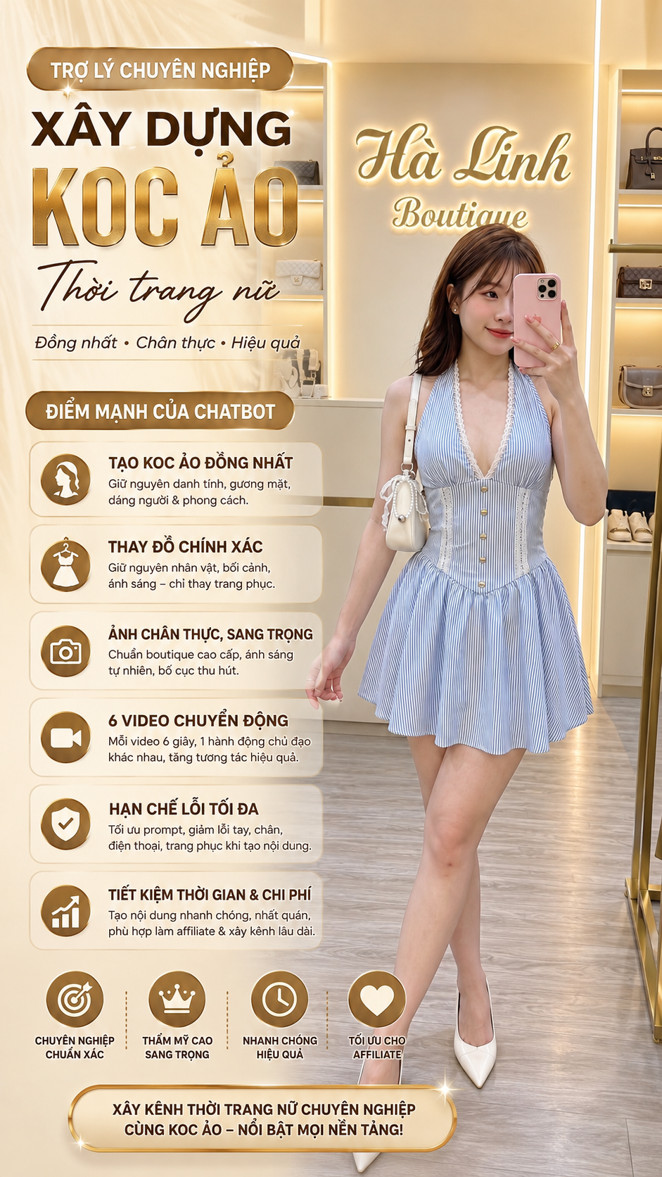 Mẫu Làm Video (chatbot) - XÂY KÊNH THỜI TRANG KOC ẢO-ĐỒNG BỘ NHÂN VẬT, BỐI CẢNH