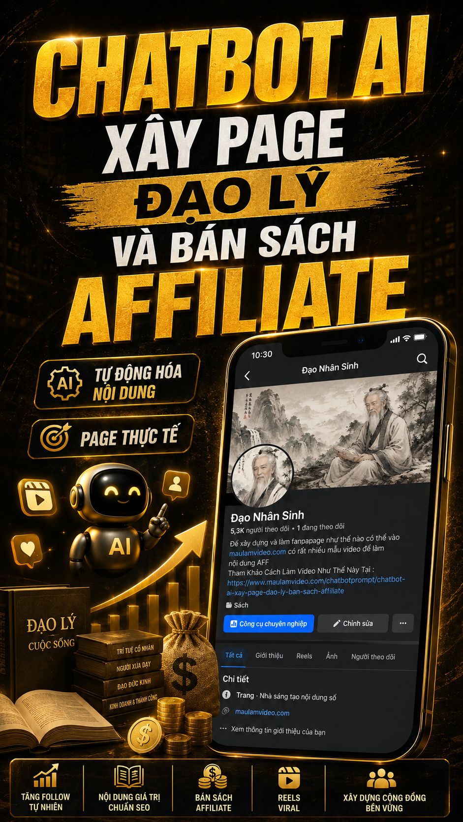 Chatbot AI Xây Page Đạo Lý & Bán Sách Affiliate