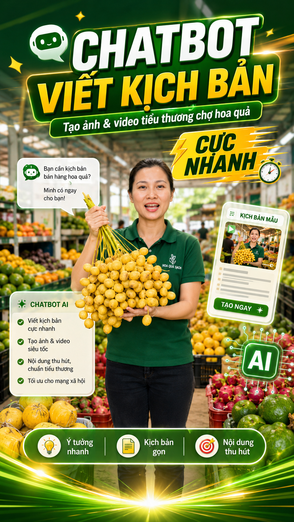 Chatbot Viết Kịch Bản Tạo Video Tiểu Thương Chợ Hoa Quả