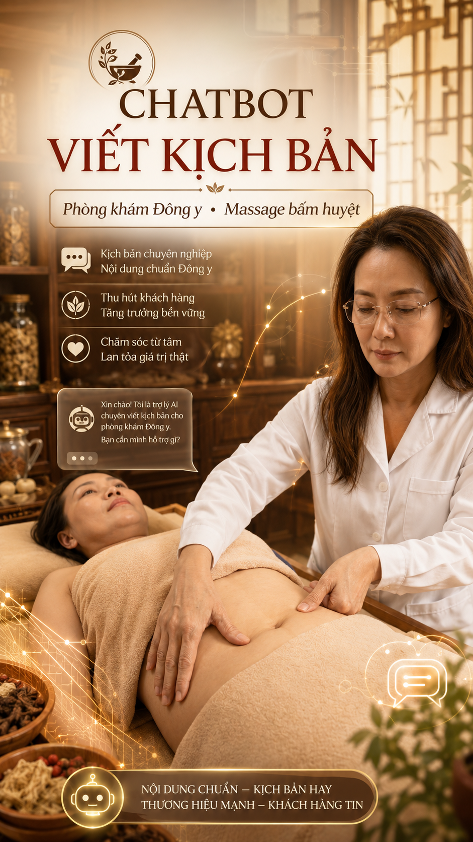 Chatbot Viết Kịch Bản Phòng Khám Đông Y, Massage Bấm Huyệt