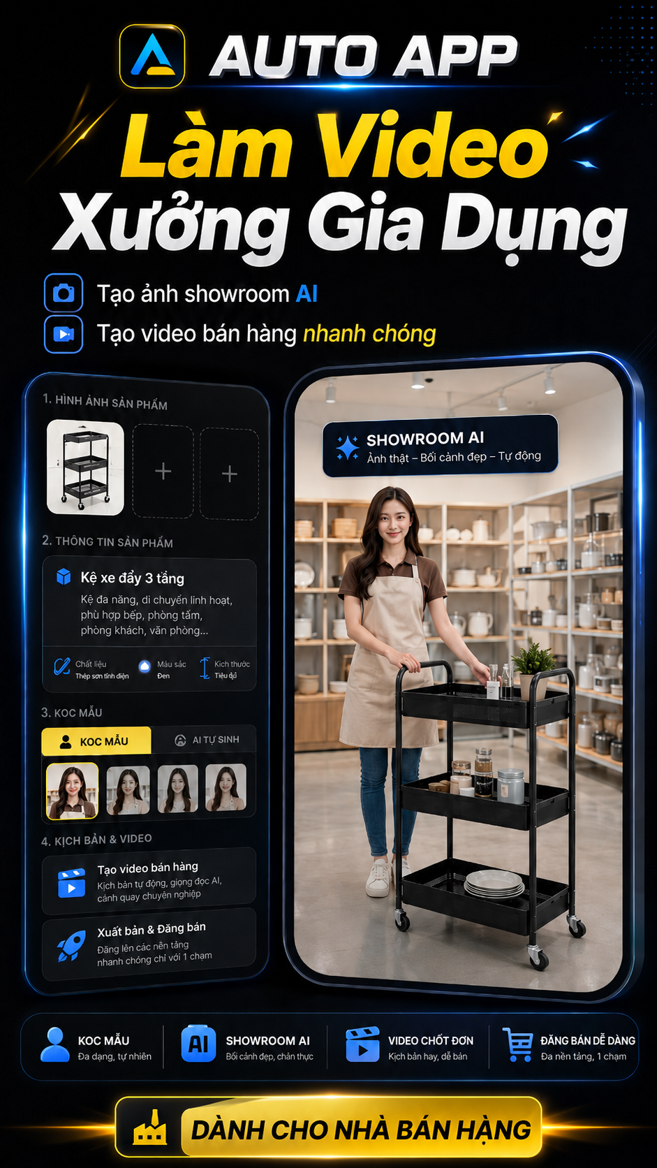 AUTO APP LÀM VIDEO XƯỞNG GIA DỤNG LÀM AFFILIATE