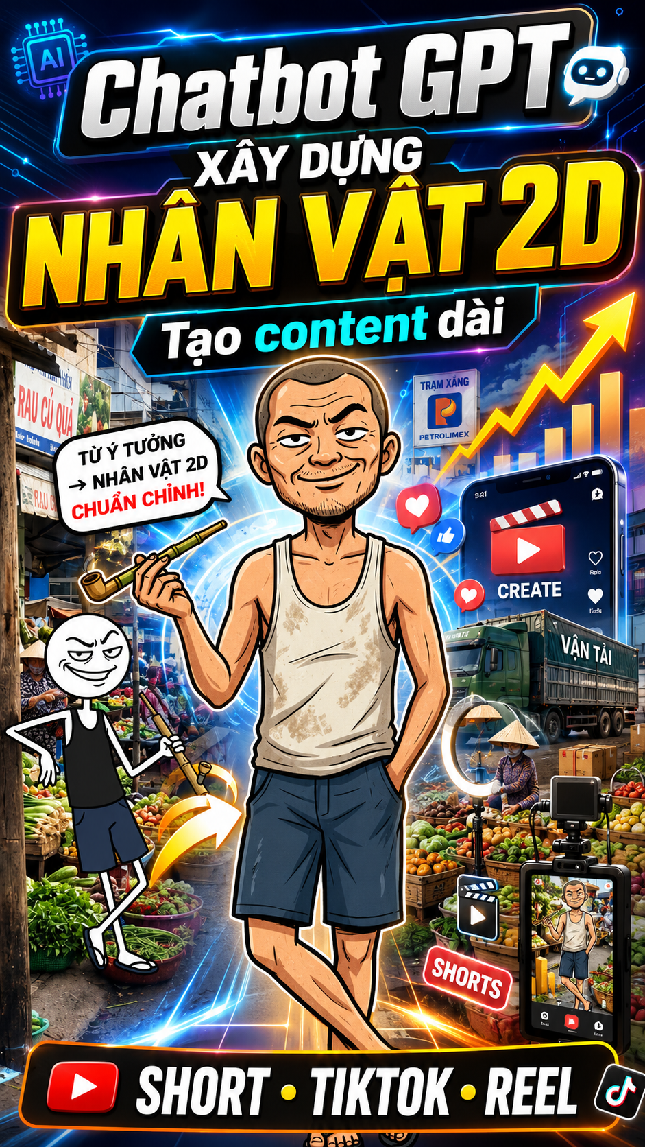 Chatbot GPT - xây dựng nhân vật 2D tạo content dài SHORT , TIKTOK , REEL